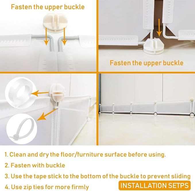 Under Bed Blocker for Pets, Gap Bumper for Under Bed, Stop Things Going Under Bed or Sofa Couch, Toys Blocker for Cats Dogs, Easy to Install, Total 7" Height 90" Length, White
