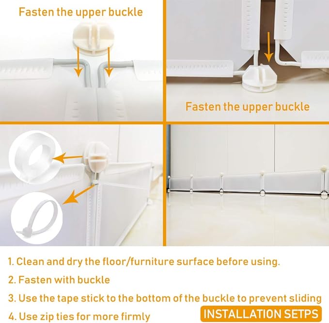 Under Bed Blocker for Pets, Gap Bumper for Under Bed, Stop Things Going Under Bed or Sofa Couch, Toys Blocker for Cats Dogs, Easy to Install, Total 11.8" Height 83" Length, White