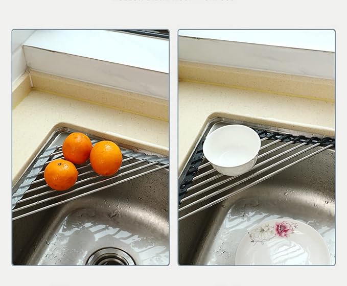 Ahyuan Roll up Dish Drying Rack Over The Sink Kitchen Roll up Sink Drying Rack Portable Dish Drainer Foldable Dish Drying Rack (Black, Triangle 16.3''X9.4'')