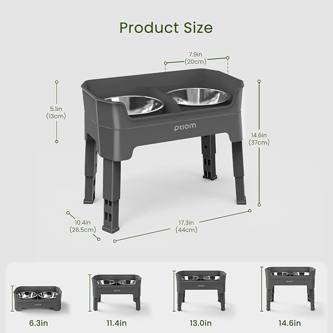 3-in-1 Elevated Dog Bowls Mess Proof Raised Slow Feeder Dog Bowls, 4 Height Adjustable Dog Bowl Stand Licking Plate with 2 56oz Stainless Steel Dog Food Bowls for Small Medium Large Dogs Pets