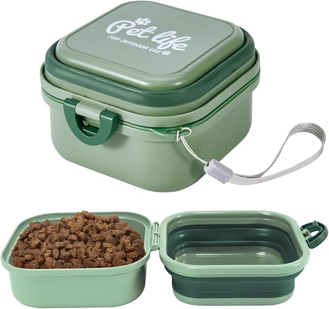 Collapsible Dog Bowls, Travel Food and Water Double Bowl for Cats & Dogs, 2-in-1 Portable BPA-Free Feeding Solution, Perfect for Traveling, Camping & Walking (S/ 60oz)