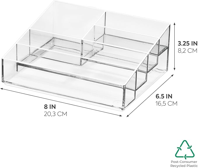 iDesign The Sarah Tanno Collection Plastic Cosmetics and Nail Polish Organizer, 5- Compartment, Clear