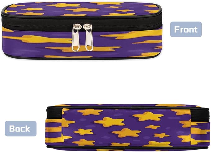 Pencil Cases Large Capacity Pen Pouch, Yellow Stars And Purple Pattern Pencil Box Organizer School Supplies for College Student Teen Adults
