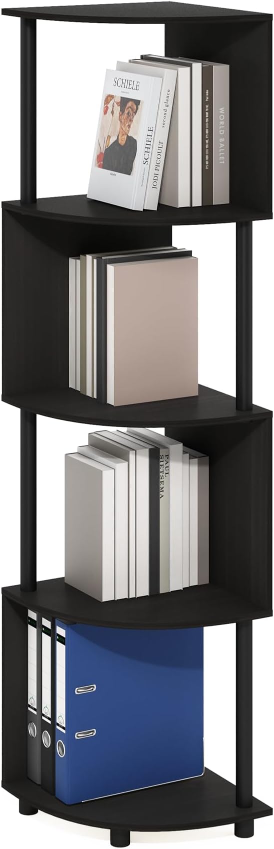 Furinno ECON Corner Shelf, 4-Tier Corner Book Shelf, Zigzag Storage Shelves, Display Rack, Bookshelf, for Organization and Storage, Living Room, Home Office, Espresso