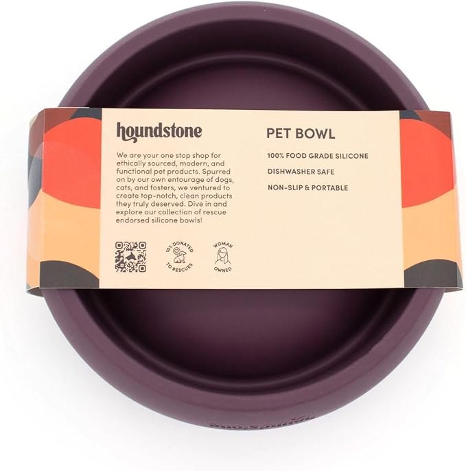 Houndstone Silicone Dog Bowl, BPA Free, 1 Cup Capacity, Non-Slip Base, Dishwasher Safe (Plum)