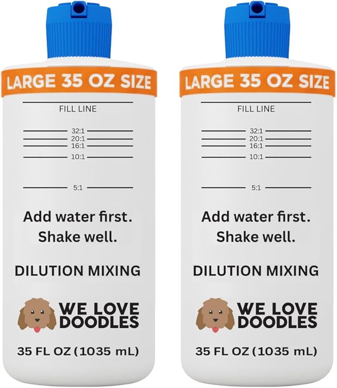 Dilution Bottle for Dog Shampoo, Mixing Bottle for Professional and Home Grooming, for Shampoo, Conditioner, and Solutions, Unscented, 35 oz (2 Pack) [We Love Doodles]