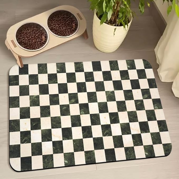 Dog Food Mats for Floors Waterproof, Pet Water Bowl Mats Pet Feeding Absorbent Placemats Plaid 17 * 30 inch