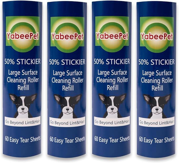 8 inch Large Surface Roller Refill for Scotch-Brite 50% Stickier Lint Roller, Works Great On Pet Hair (60 Sheets per Roll, 4 Pack)