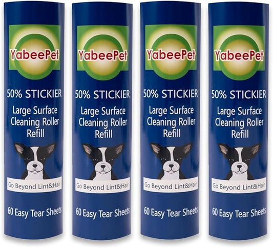 8 inch Large Surface Roller Refill for Scotch-Brite 50% Stickier Lint Roller, Works Great On Pet Hair (60 Sheets per Roll, 4 Pack)
