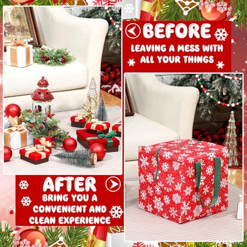 Kajaia 2 Pcs Christmas Ornament Storage 12 x 12 x 12 Inch Snowflake Holiday Accessories Bag Christmas Storage Containers Tear Proof Xmas Ornament Organizer with Handles Full Length Zipper (Red)