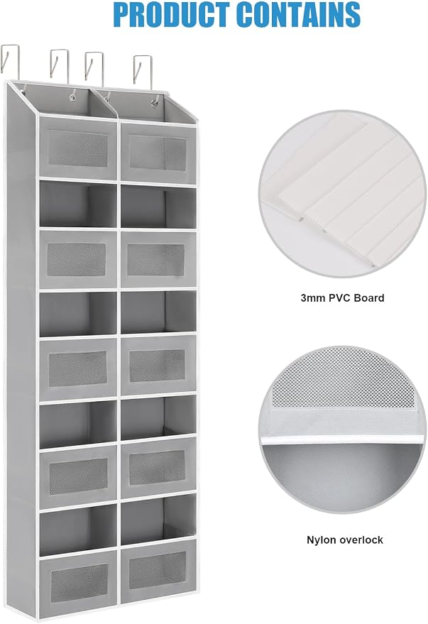 Over the Door Organizer Hanging- 10 Compartments, 80 lbs Load Behind Door Stuffed Animal Storage, Extra Large Toys Storage Organization for Bedroom, Bathroom, Closet, Nursery, Shoes, Diaper (grey)