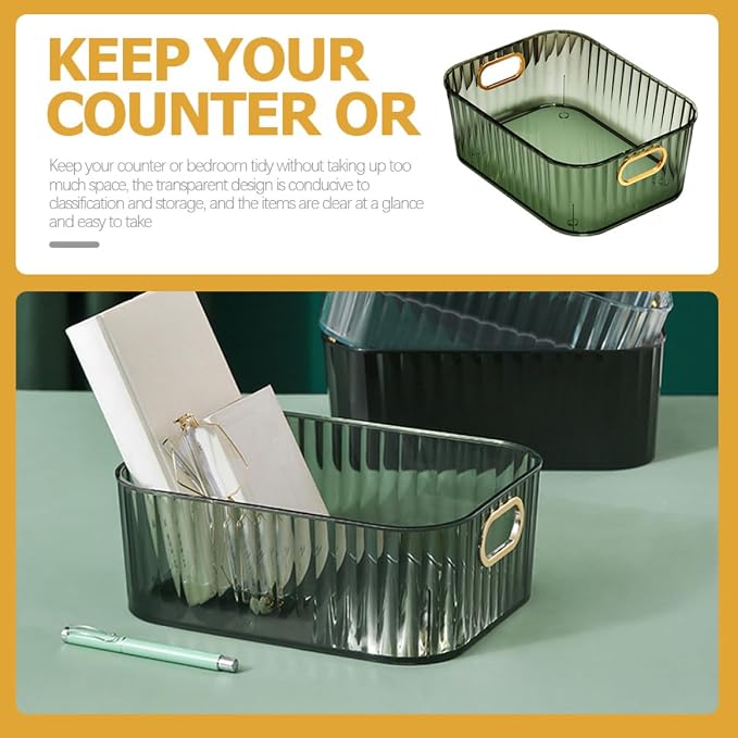 Desktop Makeup Organizer Box PET ABS Compact Open Storage | Skincare Storage Container, Dressing Table Use, Simple Stylish Shape, Space Saving Organization