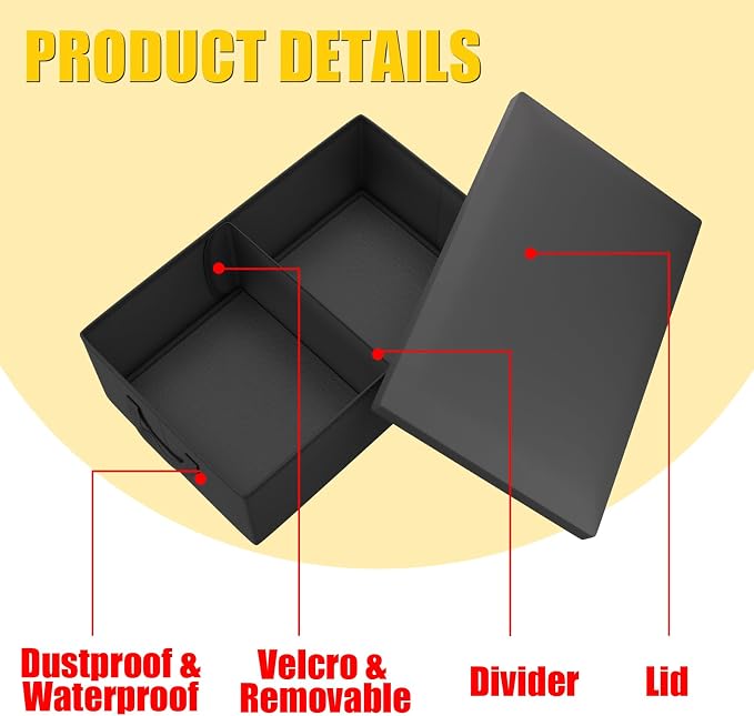 PU Leather Storage Box with Lid and Divider | Large Foldable Organizer with Non-Slip Bottom and Side Handles Waterproof Storage Basket Universal Car Trunk Storage Box