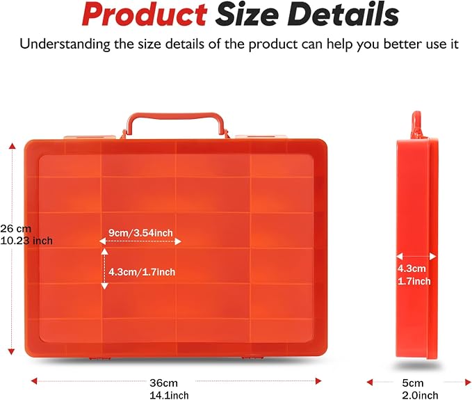 Toy Storage Organizer Case for Hot Wheels Car, for Matchbox Cars, for Mini Toys, for Small Dolls. Carrying Box Container Carrier with 24 Compartments (Box Only) (Red)