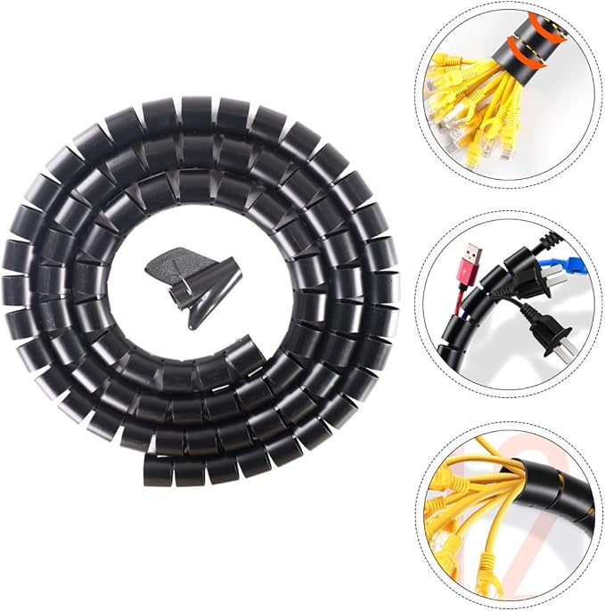 SHOWERORO Cable Sleeve Wire Organizer Set for Pet Owners 22Mm Black Coiled Tube Sleeve 10M Spiral Cable Wrap and Cord Management Tool for Home and Office Use