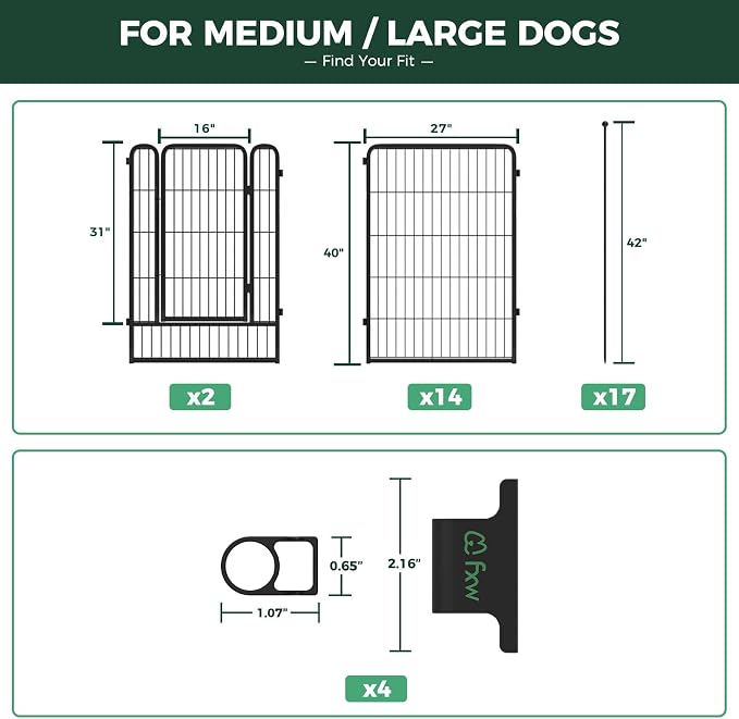 FXW Rollick Dog Playpen with Fence-to-Wall Anchors, 40" H, 16 Panels | Heavy-Duty & Easy setup Play Area, Flexible Boundaries, Indoor & Yard, For Medium & Large Dogs, Patented