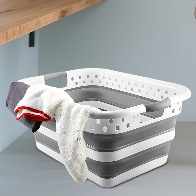 Foldable Laundry Basket Portable, Space Saving, Narrow, Bathroom Organizer | Foldable Laundry Room Organization Basket Clothing Toys Pet Grooming Bath Supplies for Bedroom Dorm College Bathroom