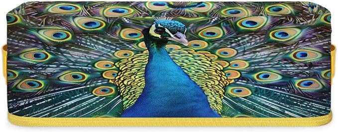 Peacock Beautiful Feathers Bathroom Storage Basket, Foldable with Handle Open Countertop Paper Towel Decorative Box, Toilet Tank Top Shelf Baskets for Home Closet Bedroom Living Room Office