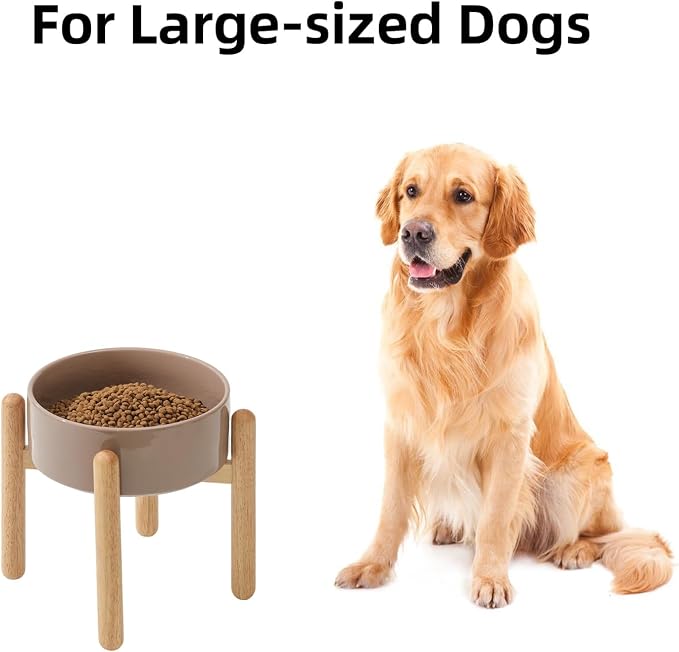 Havniva Ceramic Dog Bowls Elevated, Raised Dog Food Bowl for Large Dogs | 8.3” Elevated Dog Bowls, Non-Slip Wood Stand, Dog Food and Water Bowl Set, Dog Feeding Dish, Large Capacity Pet Water Bowl