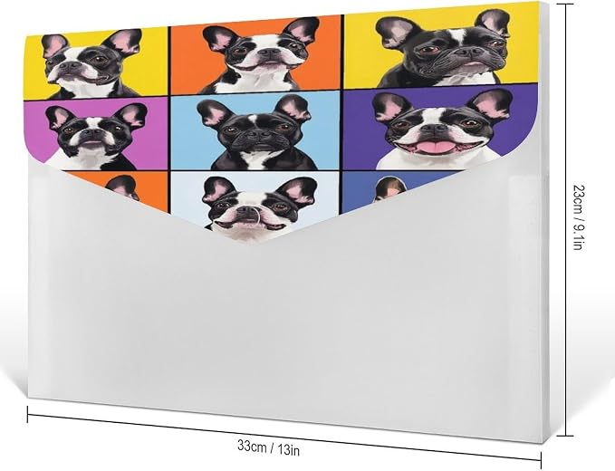 File Organizer with Replaceable Labels, Lightweight French Bulldog Pet Document Folder for Home Office Supplies