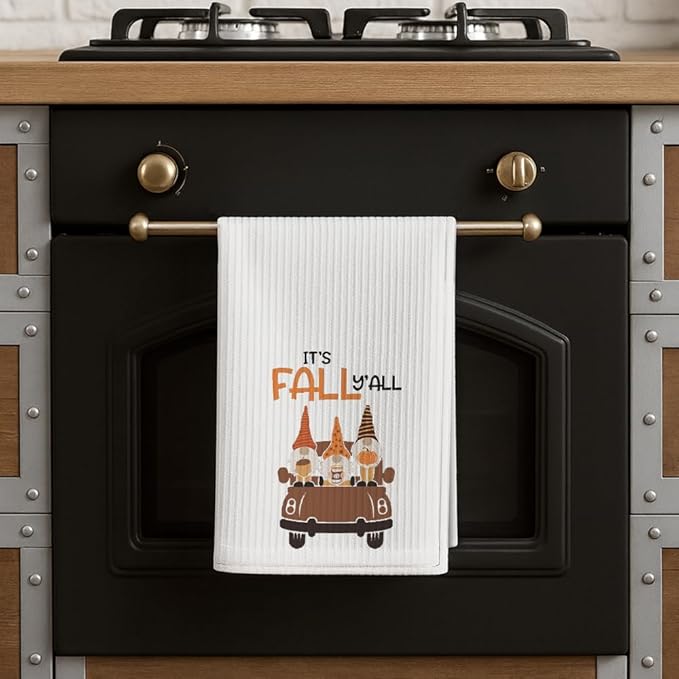 Fall Garden Gnome Kitchen Towels Decor Gifts for Home,It's Fall Y'all Tea Towel Baking Cooking Drying Cloth for Kitchen,Flour Sack Dish Towels,Farmehouse Decoration for Thanksgiving