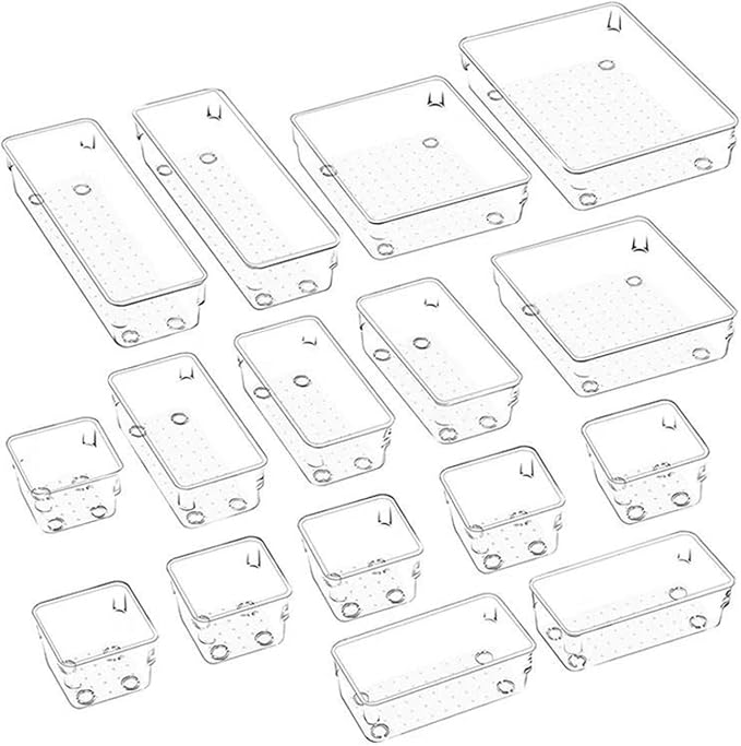 Drawer Organiser Set Clear Makeup Trays Desk Drawers Dividers Dresser Storage Bins Separation Box for Bathroom Transparent Pet Drawer Storage