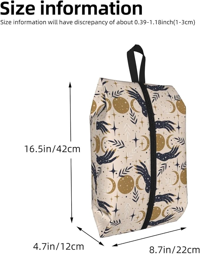 Boho Magic Celestial Travel Shoe Bag for Men & Women, Waterproof Shoe Storage Organizer with Zipper, Portable Shoe Pouch for Sneakers, Heels, Sandals, Gym & Travel Luggage 2PCS