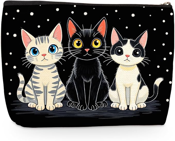 2 Pcs Cute Cat Makeup Bag, Cats Themed Cosmetic Bags Travel Organizer Bag | Sister Birthday Christmas Gift Makeup Pouch for Women Mom Friend, Cat Lover Gifts for Women