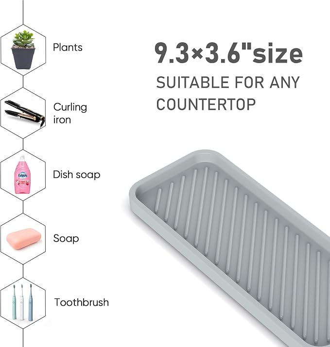 Silicone Sponge Holder, Kitchen Sink Organizer Tray（Grey）