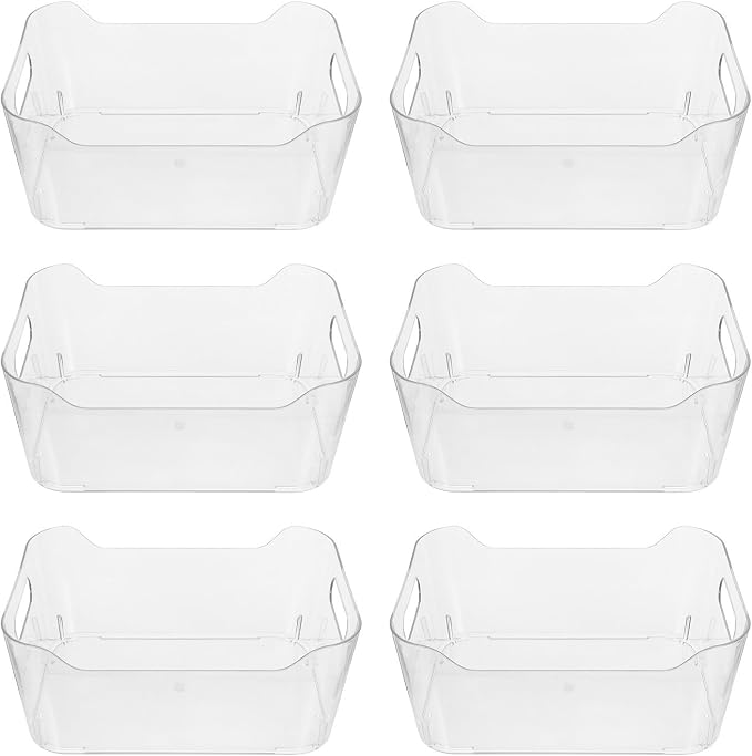 6pcs Plastic Storage Box Pet Organizer Bin for Food Pantry Supplies | Comfortable to Hold Handles, Easy Clean Surfaces, Visibility, Resists Extreme Temperatures, for Sink Bins and Fridge Crisper