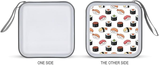 40-Disc CD/DVD Protective Case Kawaii Food Theme Japanese Sushi, Hard Plastic Binder with Zipper, Portable Storage Organizer for Travel Office