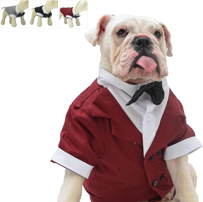 Lovelonglong Bulldog Costume Dog Suit Formal Tuxedo with Black Bow Tie Wedding Clothes for Pugs/French Bulldog/English Bulldog/American Pit Bull Brown B-M