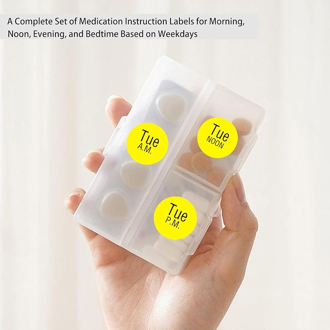 420 Pcs Medicine Reminder Sticker, 3/4 Inch Medication Instruction Labels Morning Noon Evening Bedtime for Pill Case, Week Day Stickers for Pets Dogs Food, with Blank Labels to Write