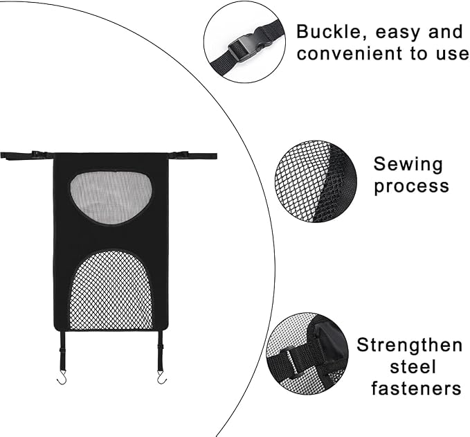 Car Mesh Organizer, Vehicle Seat Back Net Bag Barrier for Backseat Pet Kids, Auto Driver Storage Netting Pouch Holder for Cargo Tissue Purse, Universal for SUV, Truck, RV