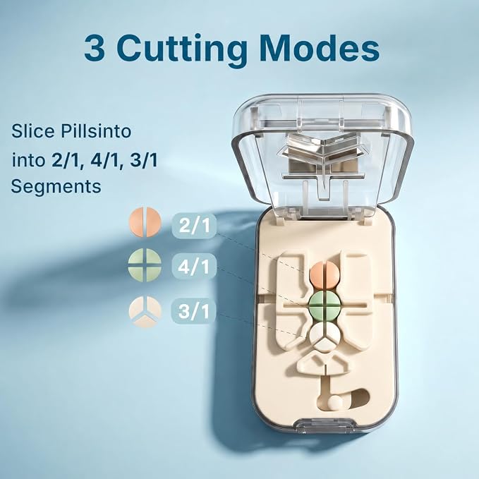 Precision Pill Splitter - Even & Accurate Tablet Cutting, Sharp Stainless Steel Blade, Easy Open Design, Safe & Portable for Small & Large Pills, Ideal for Daily Medication (Cream-Colored)