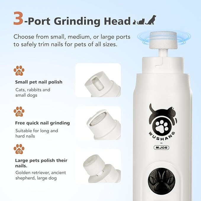 LINFOX Dog Nail Grinder, 3-Speed Low Vibration Quiet Electric Pet Nail Trimmer with Digital Display, Rechargeable USB-C Cat & Dog Nail File for Small Medium Large Pets
