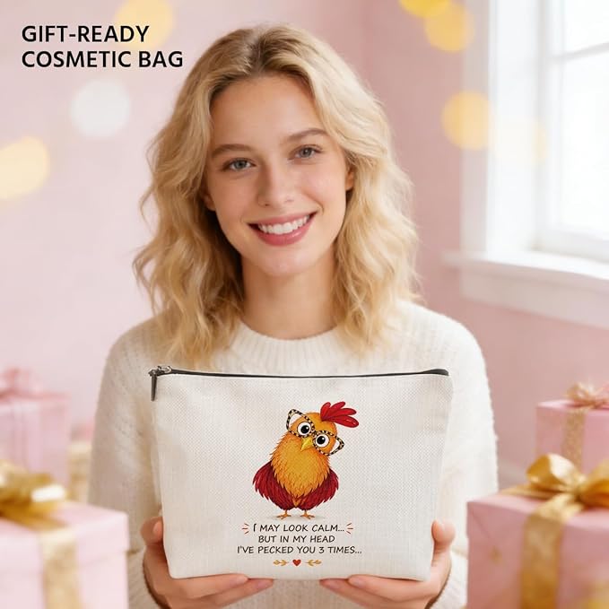Funny Chicken Makeup Bag, Chickens Gifts Cosmetic Bag, Travel Toiletry Bags | Chicken Lovers Gifts Makeup Pouch for Women Girls Friends Sisters Wife Christmas Friendship Graduation Birthday Gifts