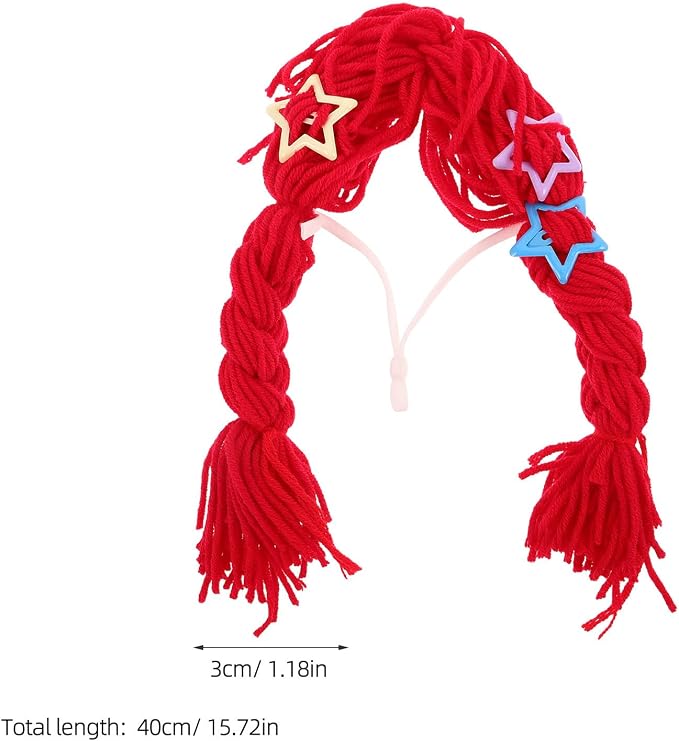 DOITOOL Red Cat Braid Wig Featuring Clip-on Attachment, Yarn Braided Pigtail Hairpiece for Pets, Reusable and Washable Costume Accessory for Halloween and Holiday Celebrations