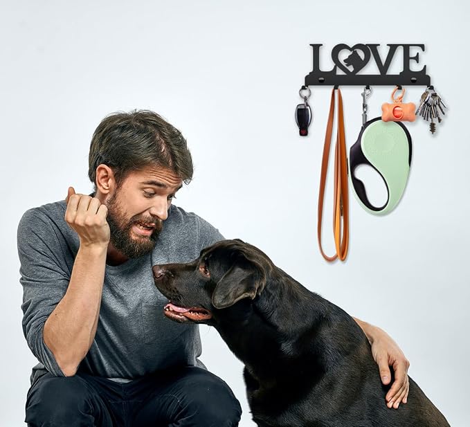 Dog Leash Holder Wall, Dog Leash Hanger Pet Leash Hook Home Sweet Home Design - Unique Metal Key Holder for Wall - Decorative Dog Leash Organizer for Wall, Dog Lovers Gift Idea