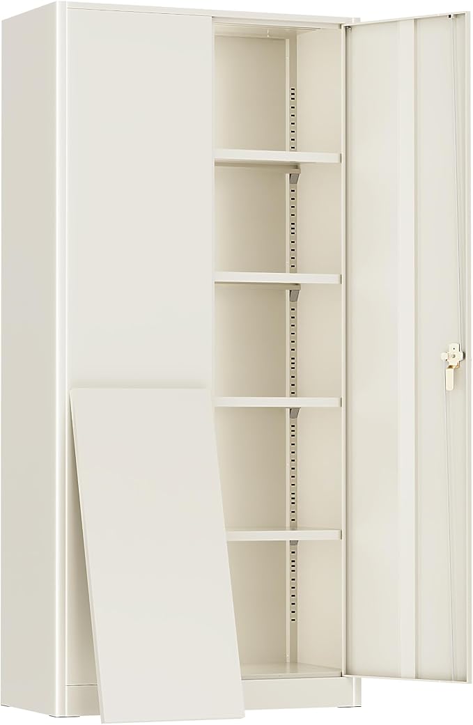 Greenvelly 72" Metal Storage Cabinet with Locking Doors and 4 Adjustable Shelves, Lockable Steel Cabinet for Home Office, Garage, Shop, School (Grey 36" W x 18" D)