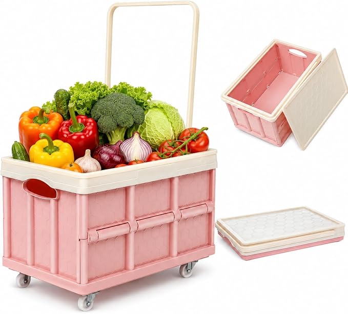 30L Collapsible Storage Bins with Lids: Storage Tote With Wheels Folding Plastic Stackable Utility Crates Plastic Tote Storage Box Container Stackable Folding Utility Crates for Clothes,Books