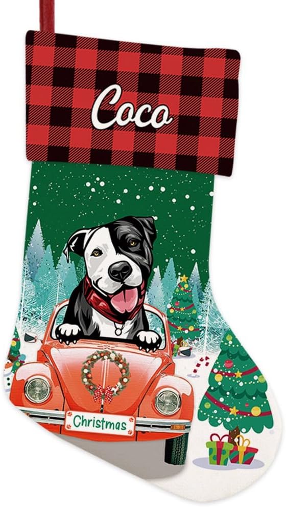 Personalized 1 Pack Christmas Stocking Pit Bull Puppy Stocking Christmas Tree Winter Fireplace Holiday Decoration 14"