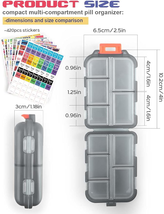 3 Pcs DIY Travel Pill Organizer with Labels Pocket Pharmacy, 3 Pill Box & 420 Medicine Labels, Portable Travel Essentials Mini Pill Container 7 Day Pill Case Storage Vitamin Fish Oil (Set A)