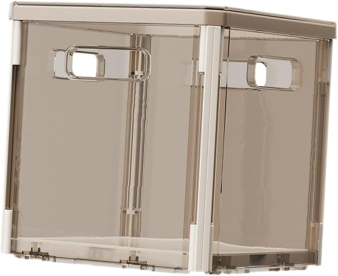 Foldable Storage Box Stackable Organizer Bin Container with Lid and Handles Portable Lightweight Dustproof PET Suitable for Clothing Bedding Books, Light Gray