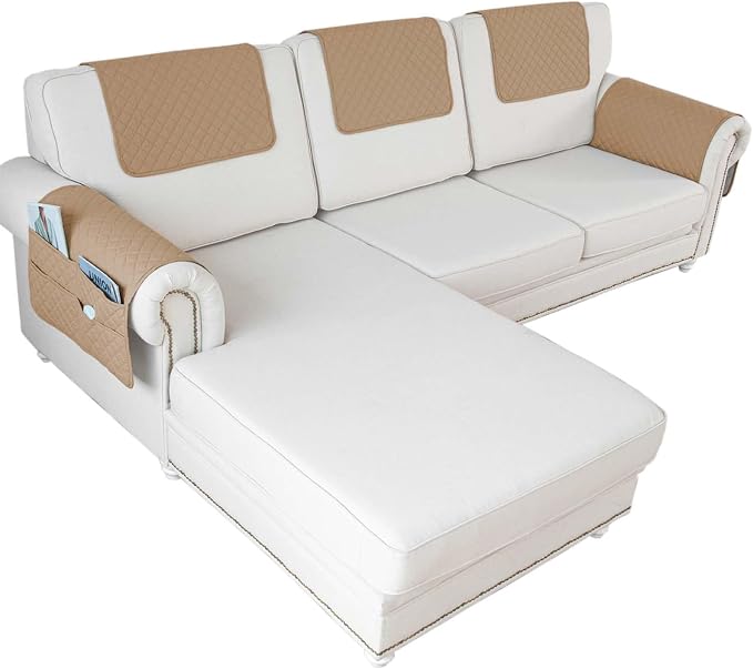 Large Polyester Armrest and Headrest Covers with 2 Pockets | Soft, smooth polyester resists daily wear nonslip silicone backing helps shield recliners and sofas from pet scratches