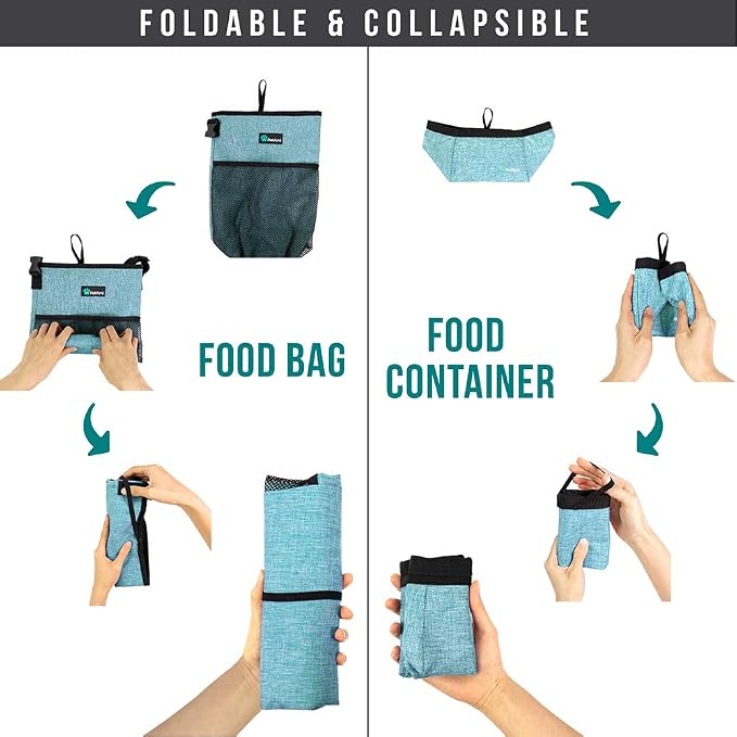 PetAmi Travel Dog Food Bag with 2 Collapsible Bowls Waterproof Dog Kibble Storage & Foldable Food Water Bowls for Dogs & Cats, Hiking & Camping (Sea Blue, Grey)