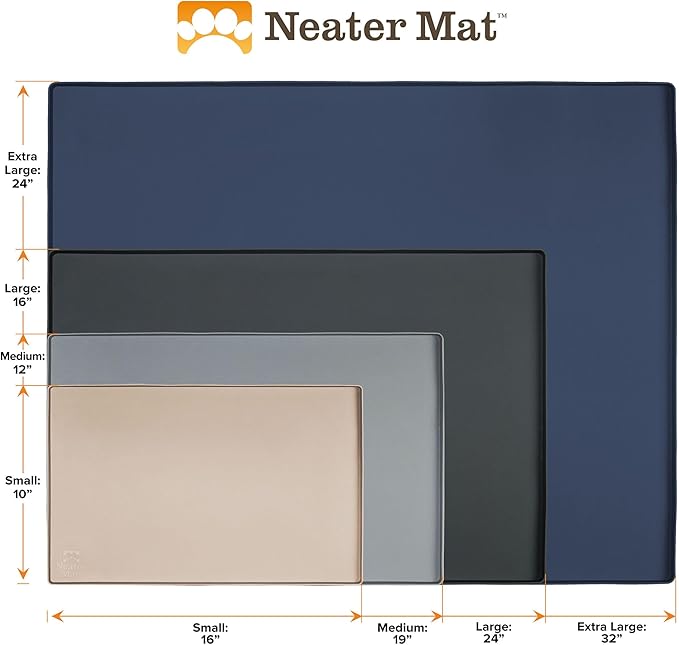 Neater Pet Brands Neater Mat Pet Mats for Food and Water, Cat & Dog Bowl Mat Waterproof Silicone, Feeding Tray, Dog Food Mats for Floors, Placemat w/Raised Edge for Under Bowls, 24" x 16", Light Gray