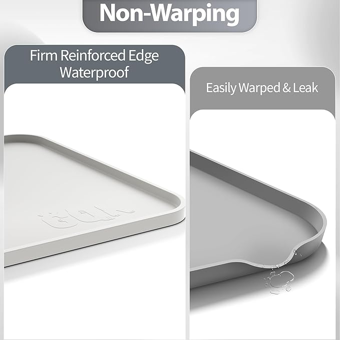 Silicone Dog Food Mat, Waterproof Anti-Slip Pet Feeding Mat with Warped Resistant Raised Edge,Spill-Proof Lip Floor Protection,Dishwasher-Safe Pet Placemat for Dogs & Cats(L 24" x 16" Sand White)