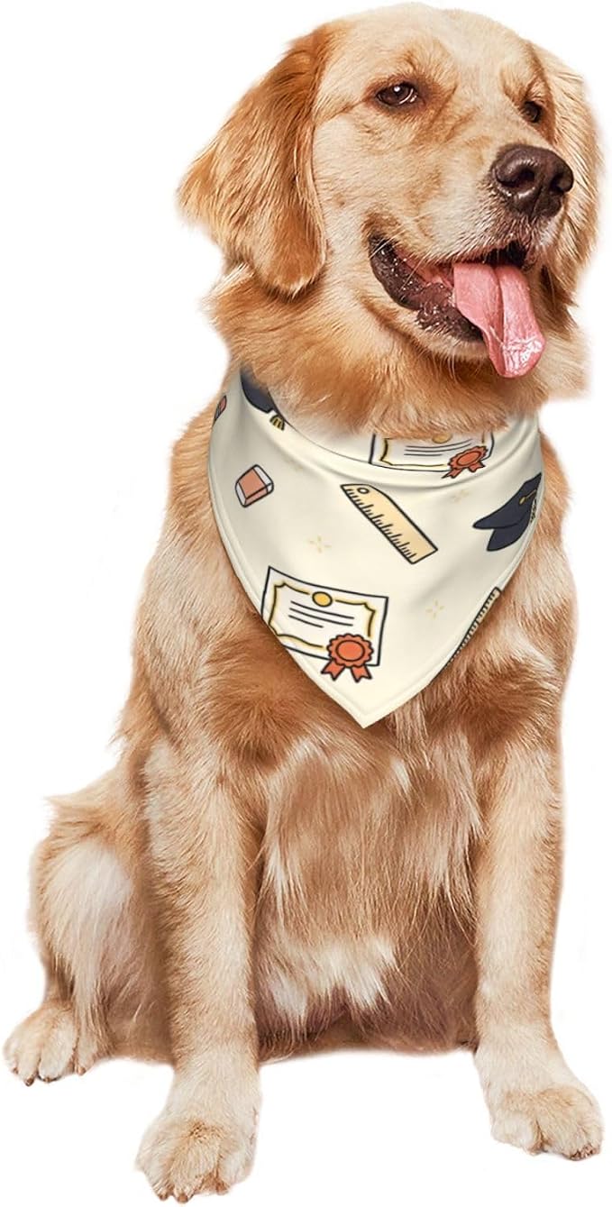Teacher's Pet Dog Bandana,Funny Bandana Gift,Photo Prop Accessories for Dog Lovers Owner Gift,Triangle Reversible Fall Scarf, Adjustable (Cream-Colored)