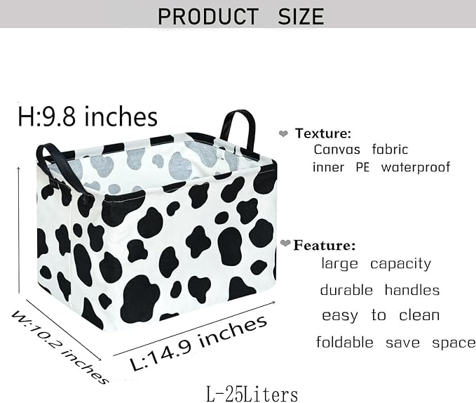 Kid Storage Basket Gift Shelf Basket Toy Storage Bin, Nursery Basket Organizer Box for Children Room Deco With Handles (Cow pattern)